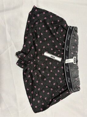 PINK Victoria's Secret Black Boxer Shorts with Pink Rose Dot Print